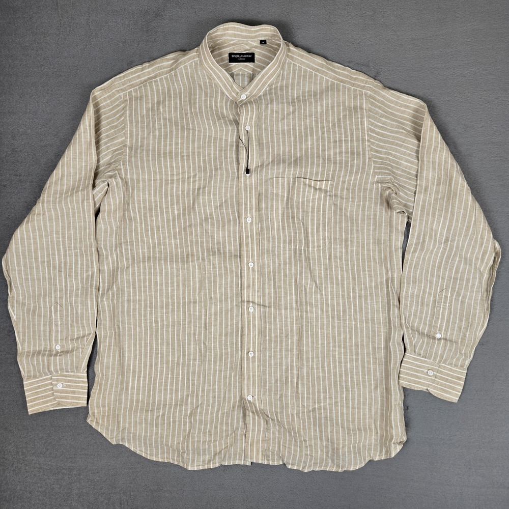Spier & Mackay Shirt Mens 18 Button Up Stripe Shirt Linen Band Collar Resort NEW